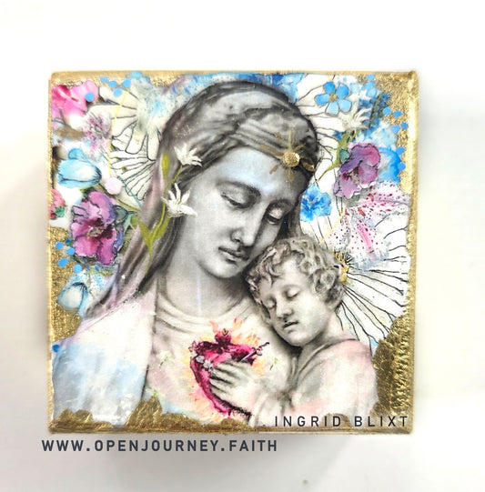 Blessed Mother and Jesus - mix media small Icon