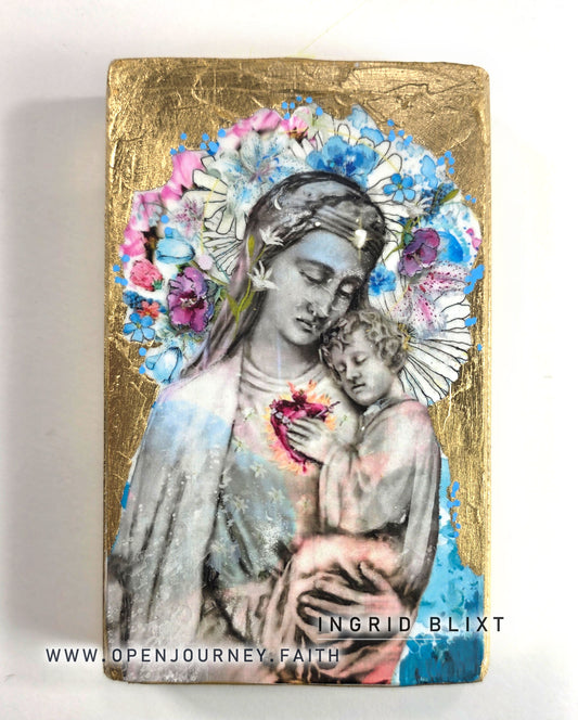 Blessed Mother and Jesus - mix media 3x5 Icon