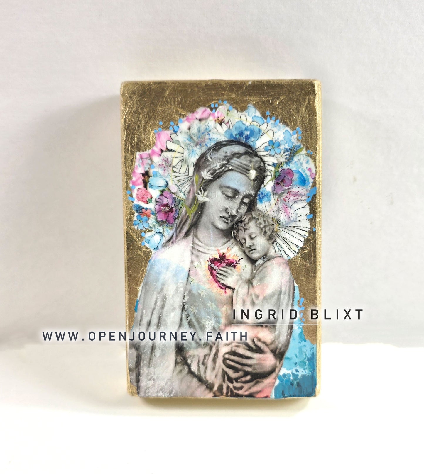 Blessed Mother and Jesus - mix media 3x5 Icon