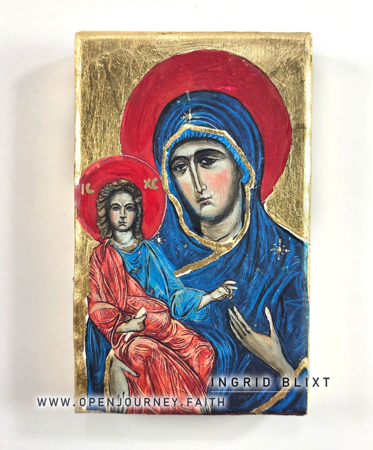 Blessed Mother and Jesus - mix media Byzantine style Icon