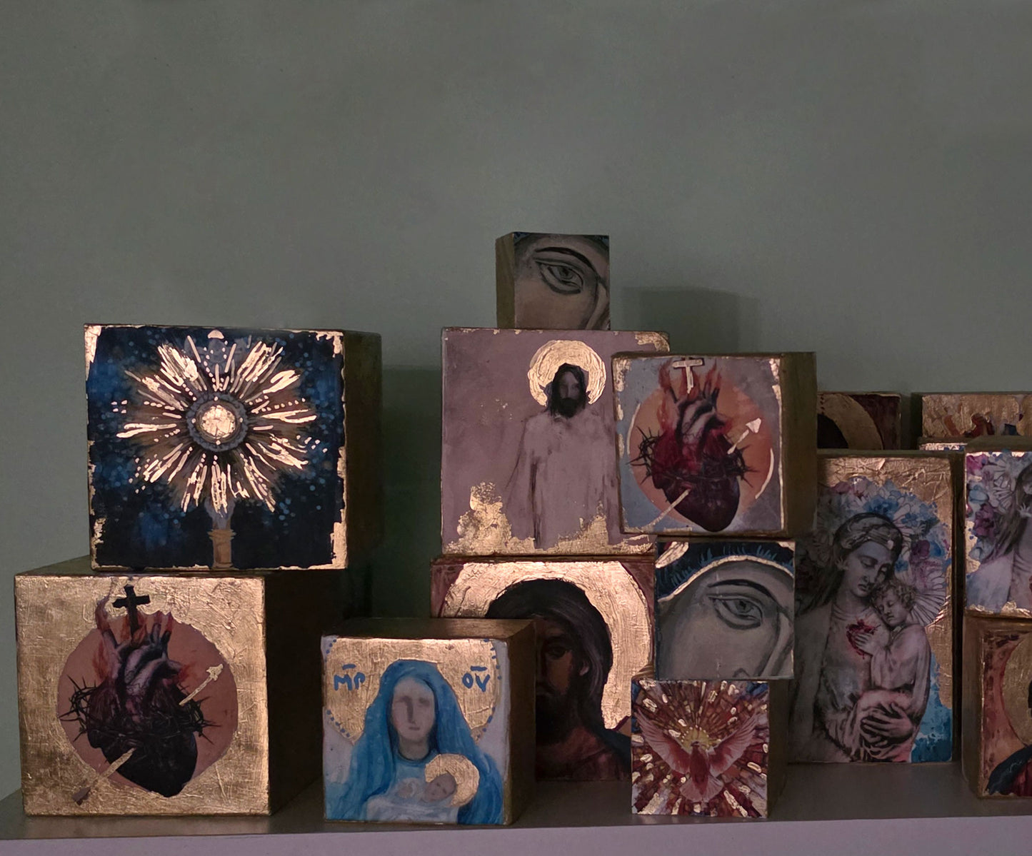 Blessed Mother and Jesus - mix media 3x5 Icon