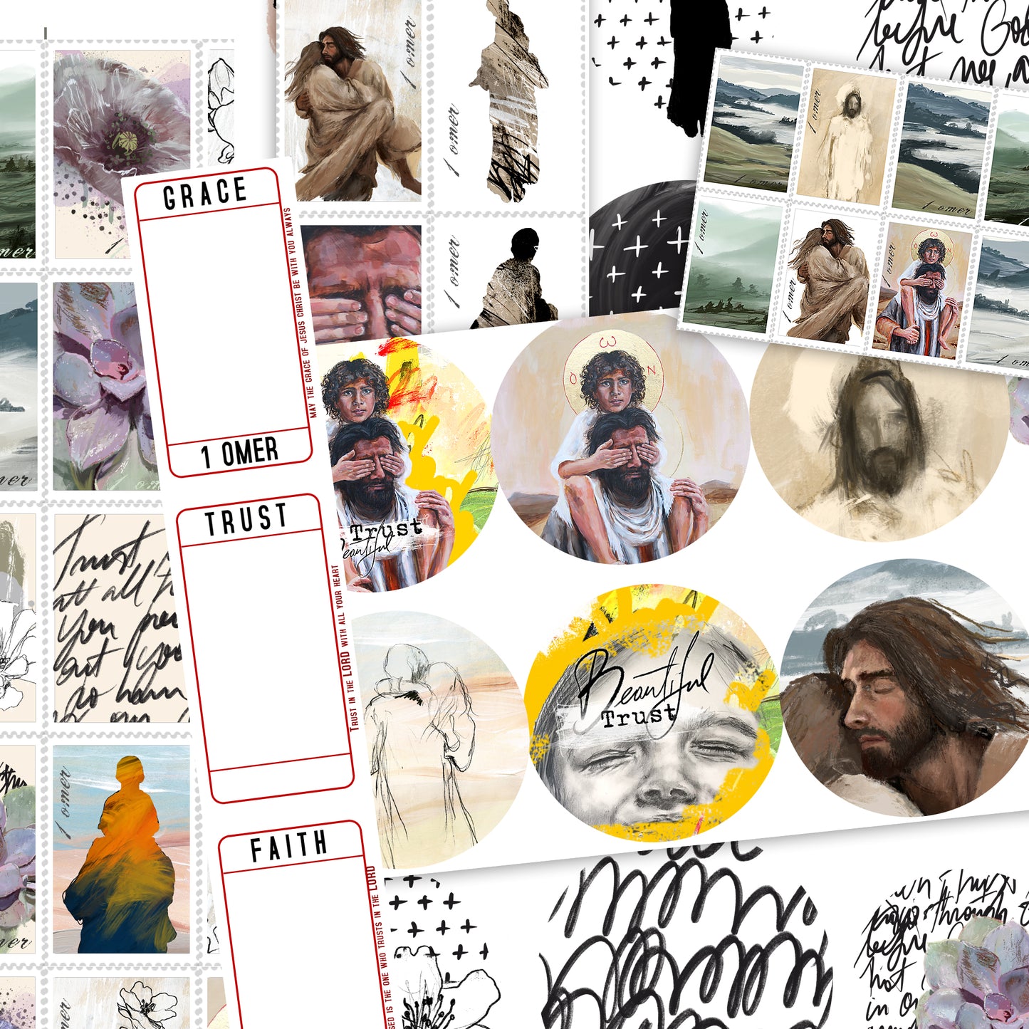 ADD ON Beautiful 5 TRUST - Journaling Post Stamps and Stickers - digital download