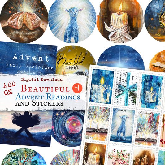 ADD ON Beautiful 4 - Advent Reading plan, Journaling Post Stamps and Stickers - digital download