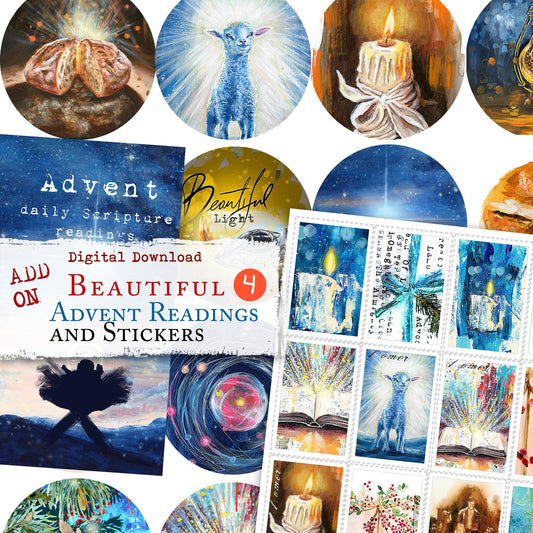 Beautiful 4 - Advent Reading plan, Journaling Post Stamps and Stickers - digital download