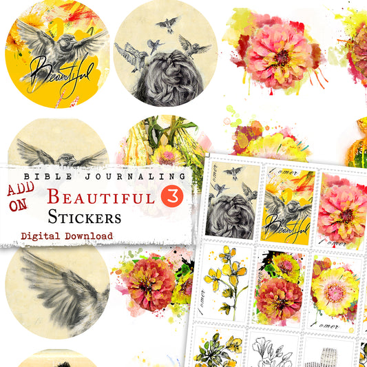 ADD ON Beautiful 3 - Journaling Post Stamps and Stickers - digital download