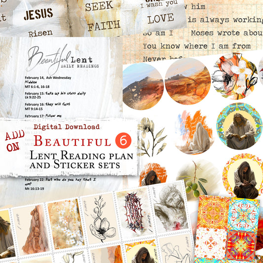 ADD ON Beautiful 6 - LENT Reading plan, Journaling Post Stamps and Stickers - digital download