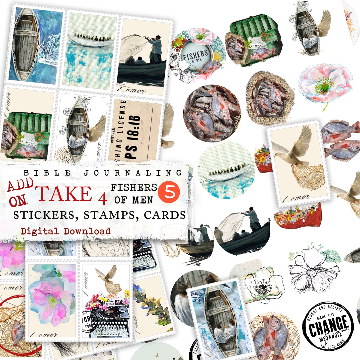Fishers of Men ADD ON - digital download- Journaling Stickers and cards