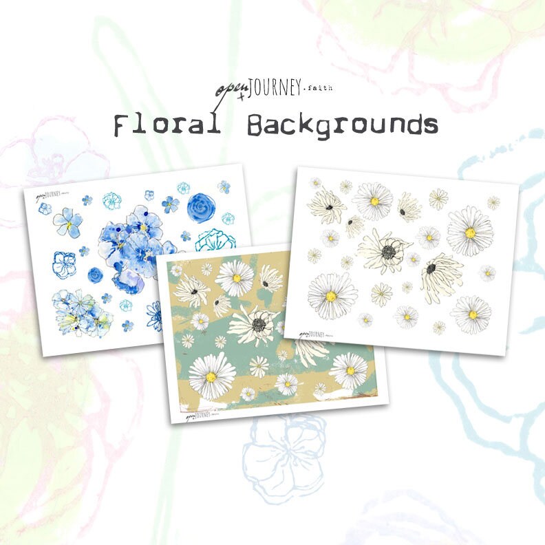 Watercolor floral elements and backgrounds - digital download for bible journaling, card making and craft