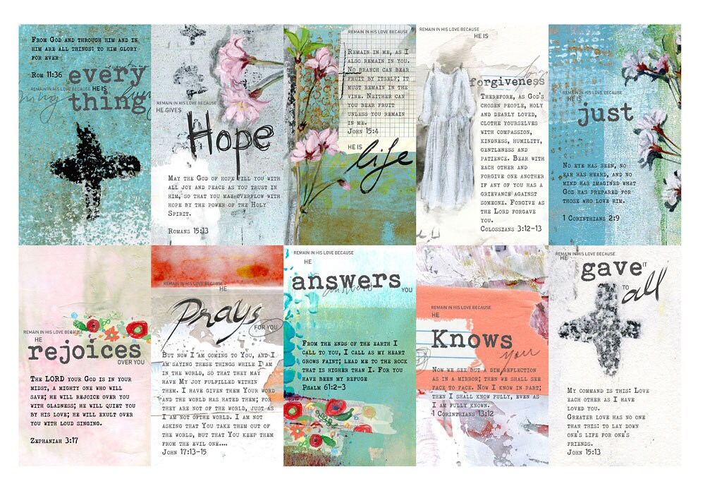 Remain in My Love - set of 40 Bible Journaling Cards with prompts and Bible verses