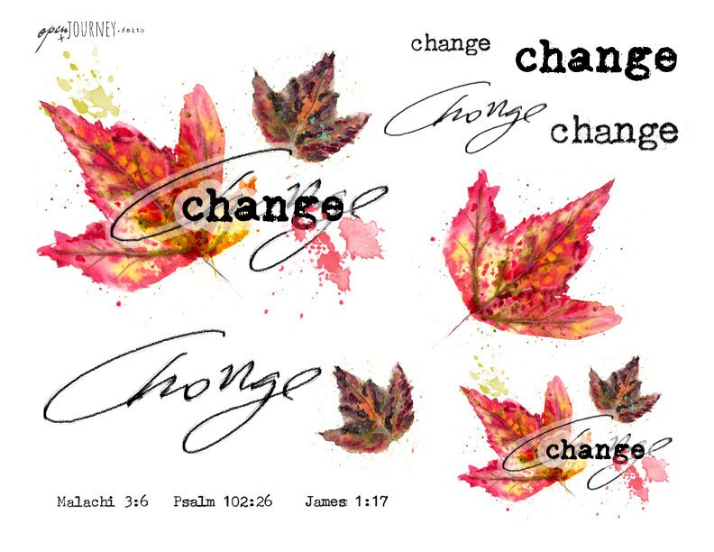 Change is Beautiful - digital download fall leaves and hand lettered titles for Bible Journaling