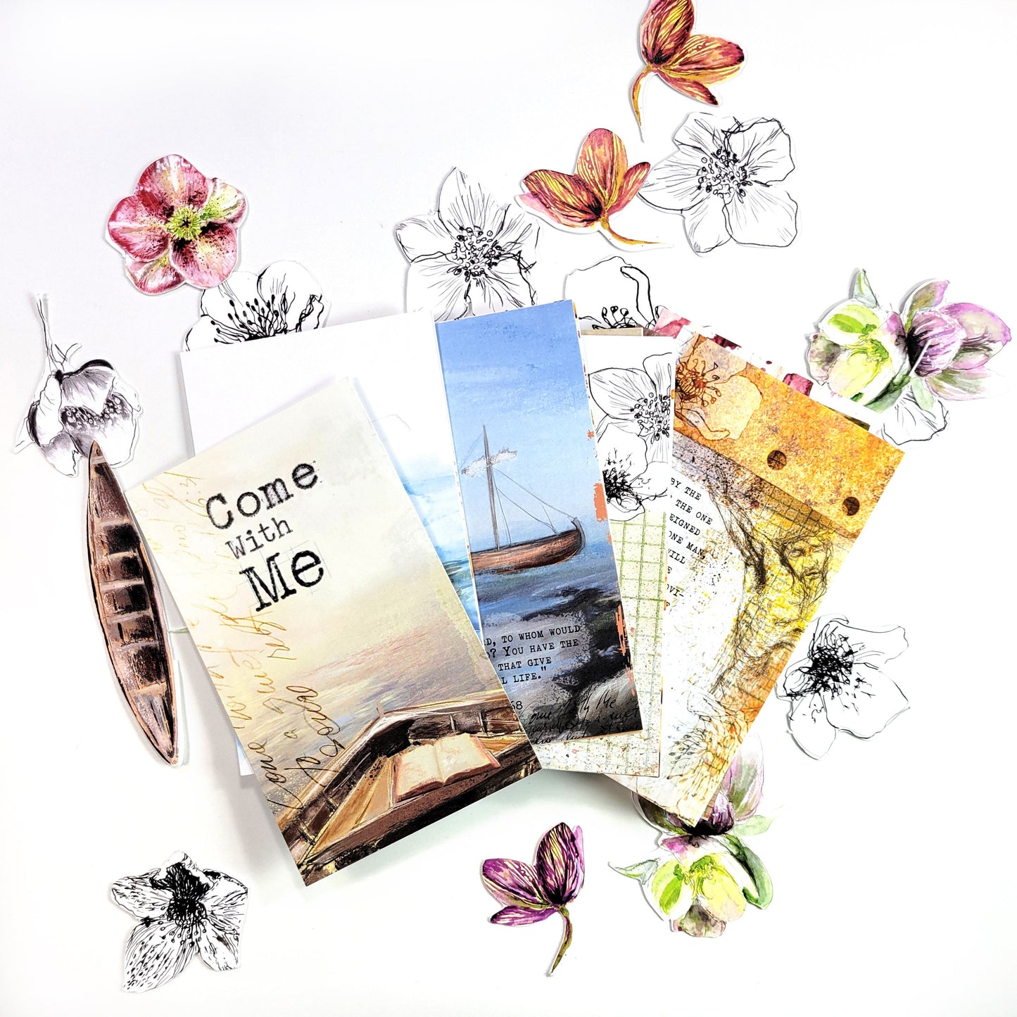 Come with Me - set of 40 illustrated Bible Journaling Cards with Bible verses