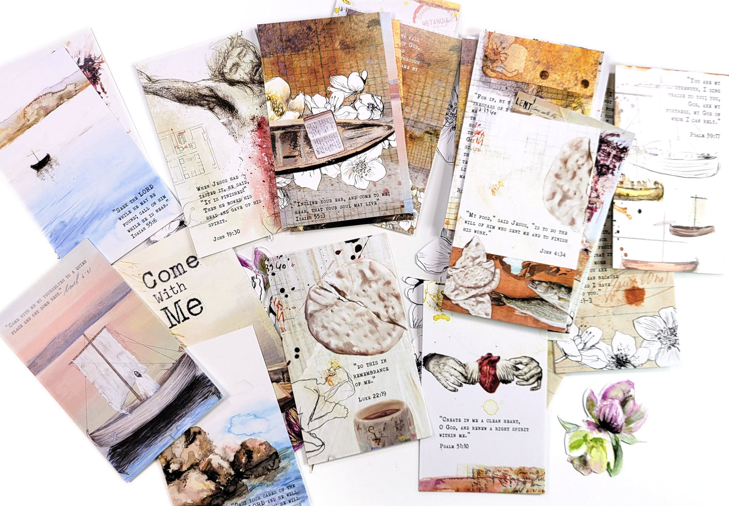 Come with Me - set of 40 illustrated Bible Journaling Cards with Bible verses