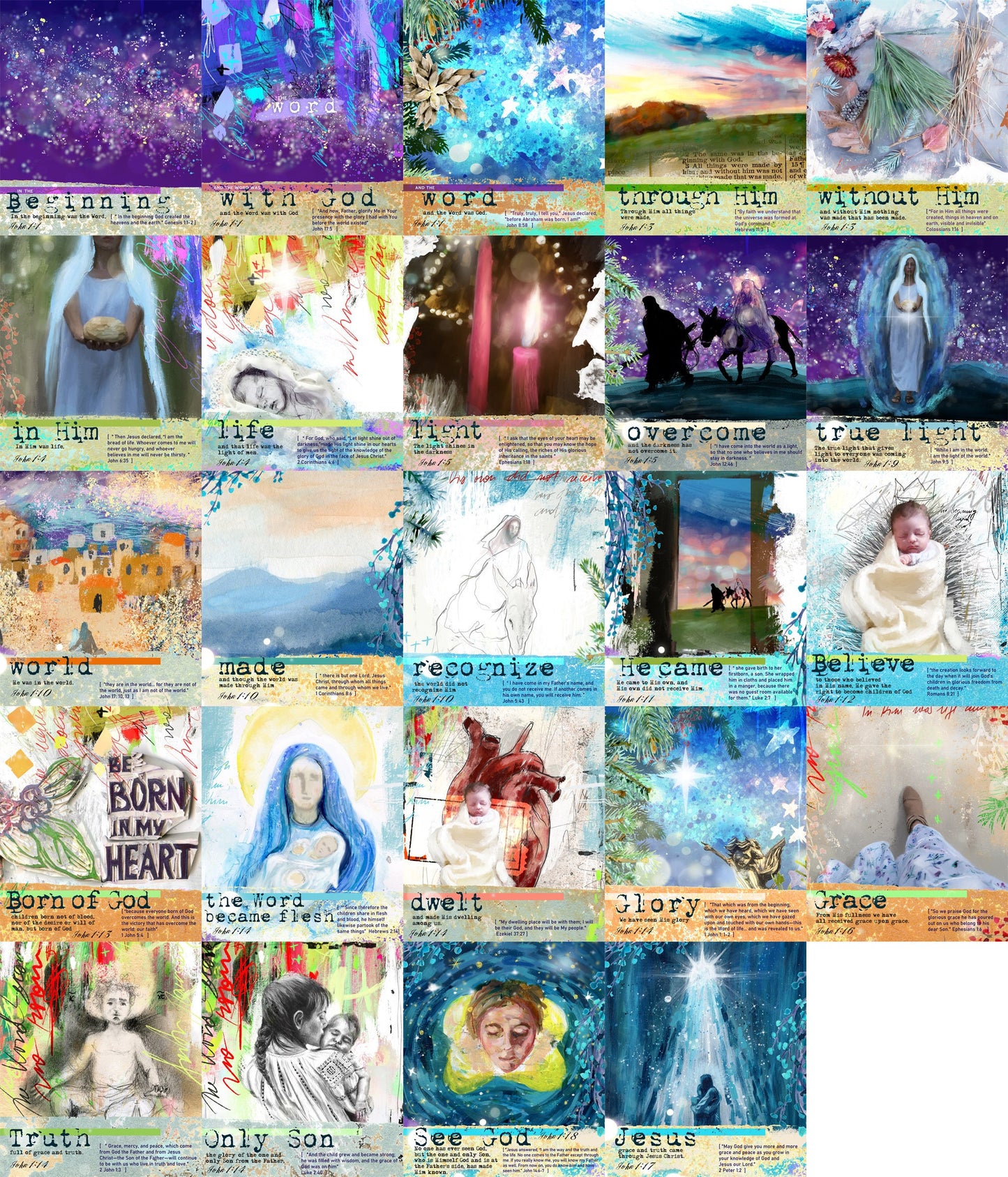 Born in my Heart - Advent 24 large card set with stand