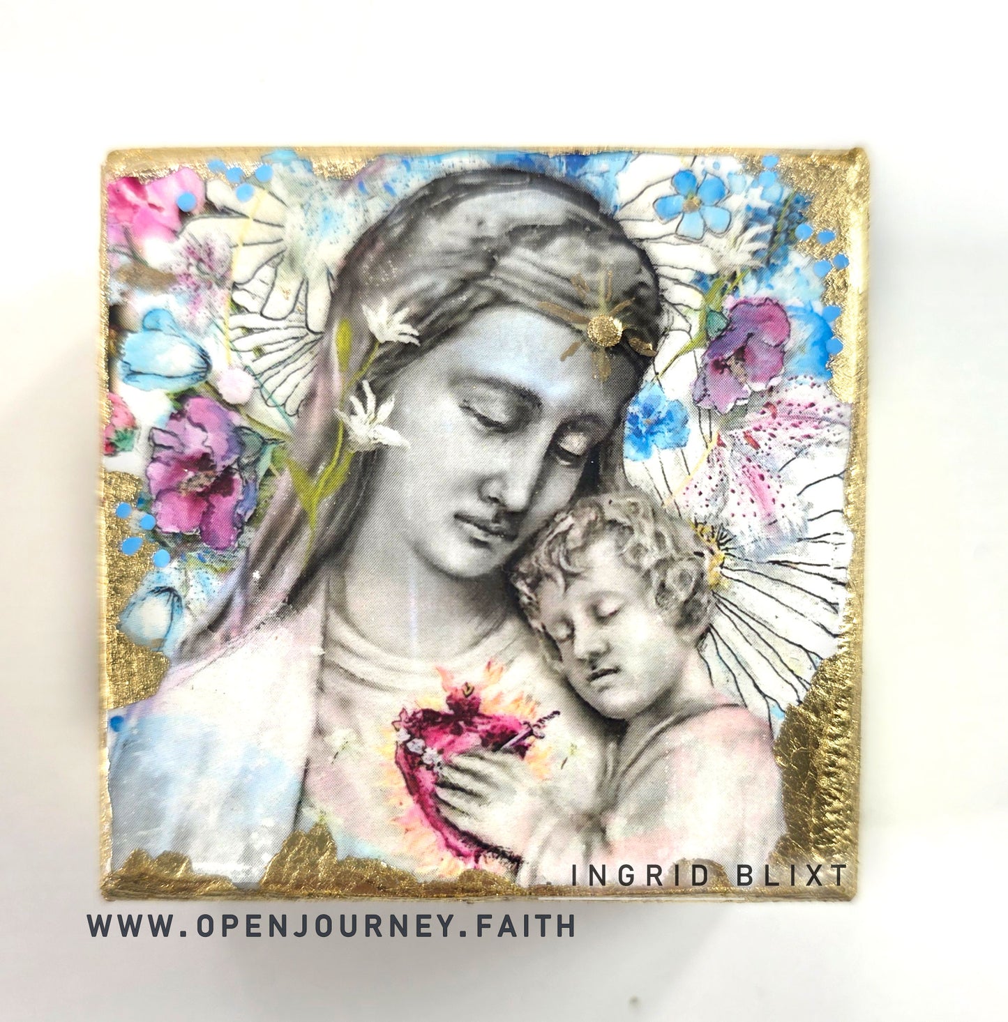 Blessed Mother and Jesus - mix media small Icon