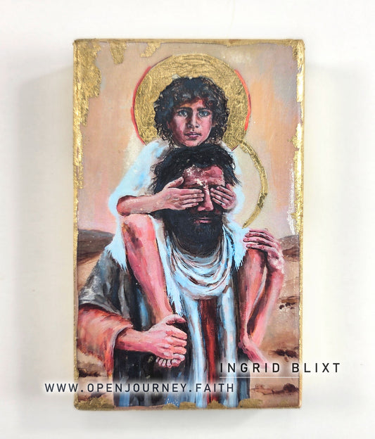 Jesus and Joseph - mix media Icon