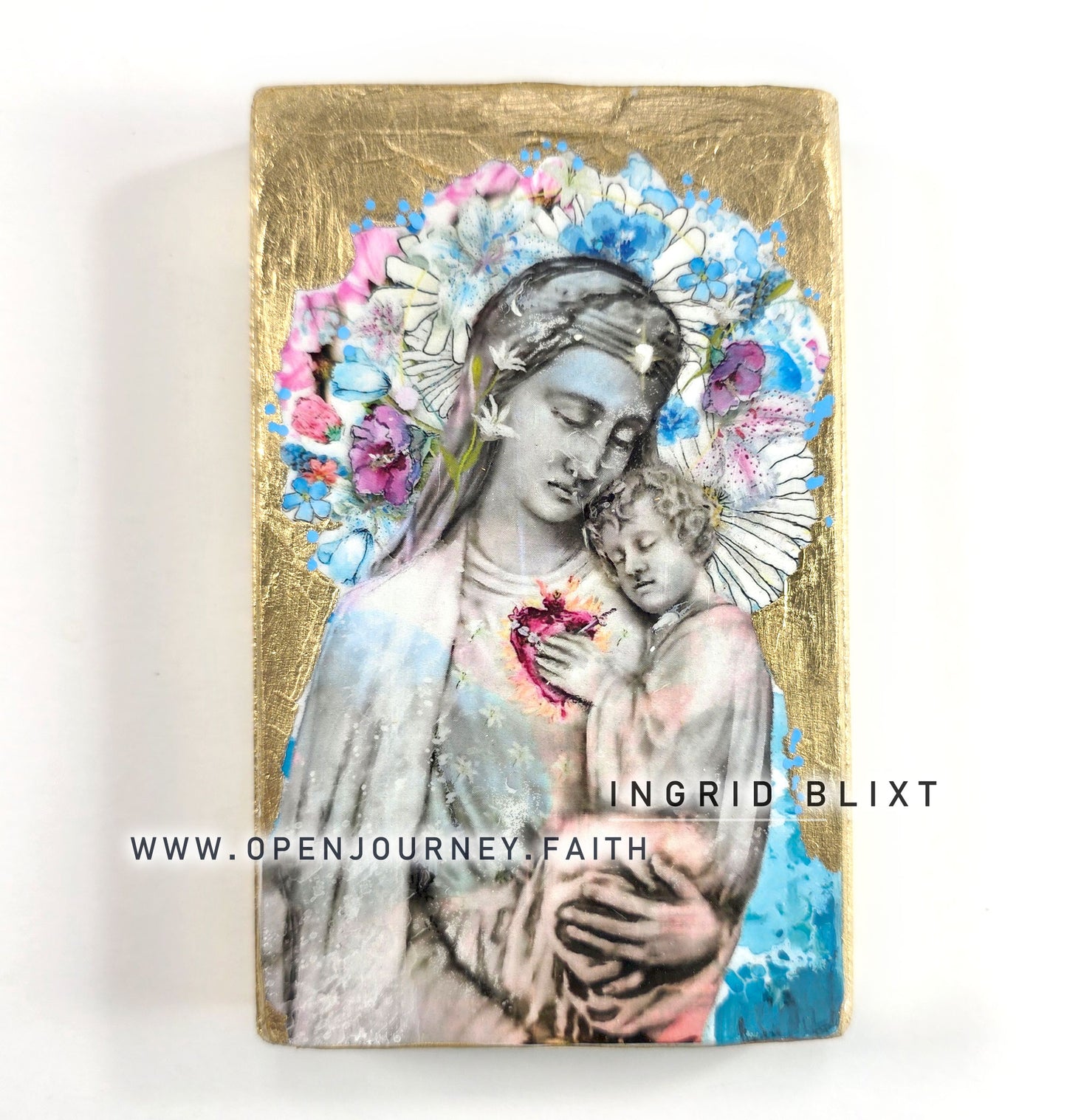 Blessed Mother and Jesus - mix media 3x5 Icon
