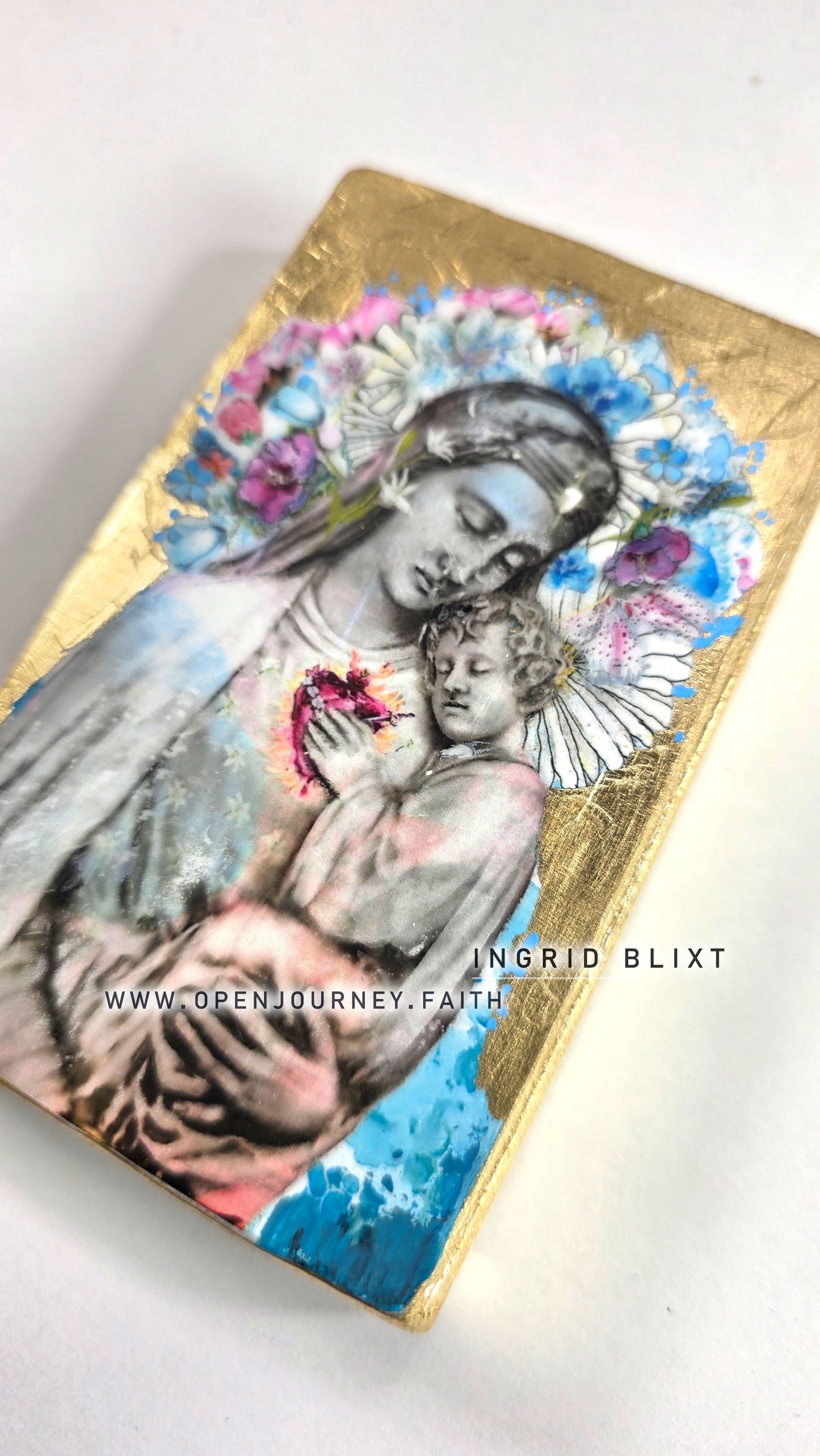 Blessed Mother and Jesus - mix media 3x5 Icon
