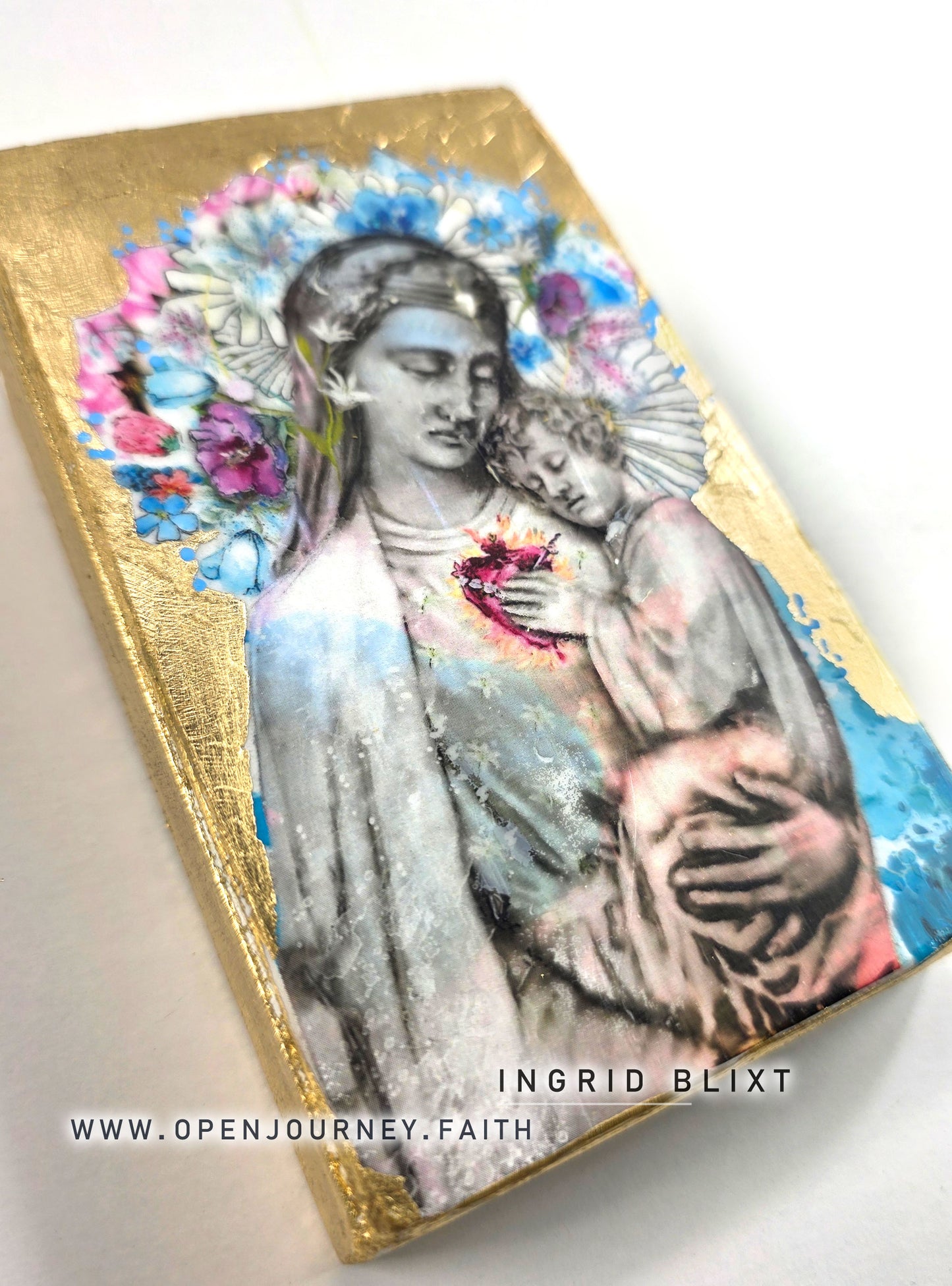Blessed Mother and Jesus - mix media 3x5 Icon