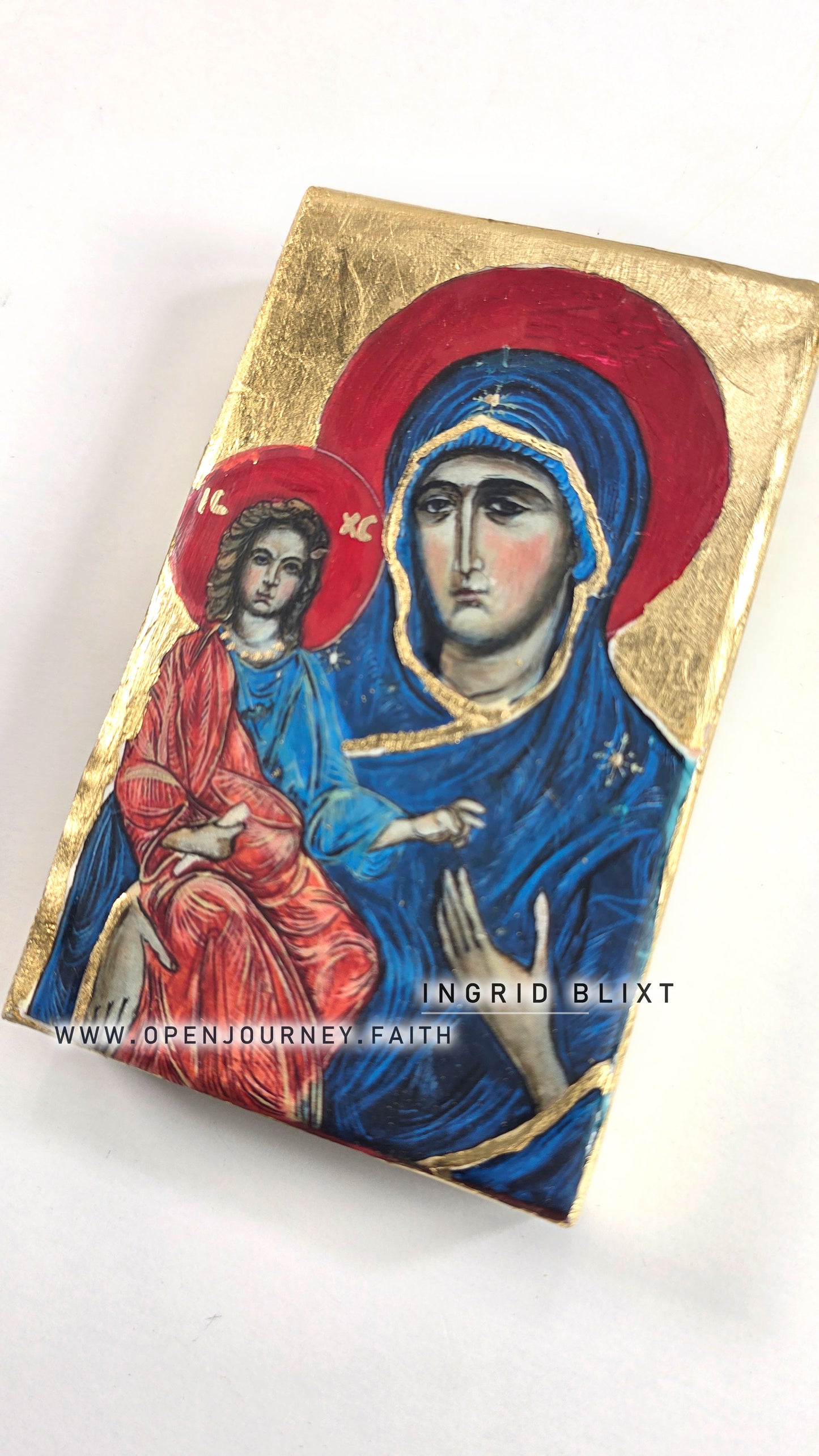 Blessed Mother and Jesus - mix media Byzantine style Icon
