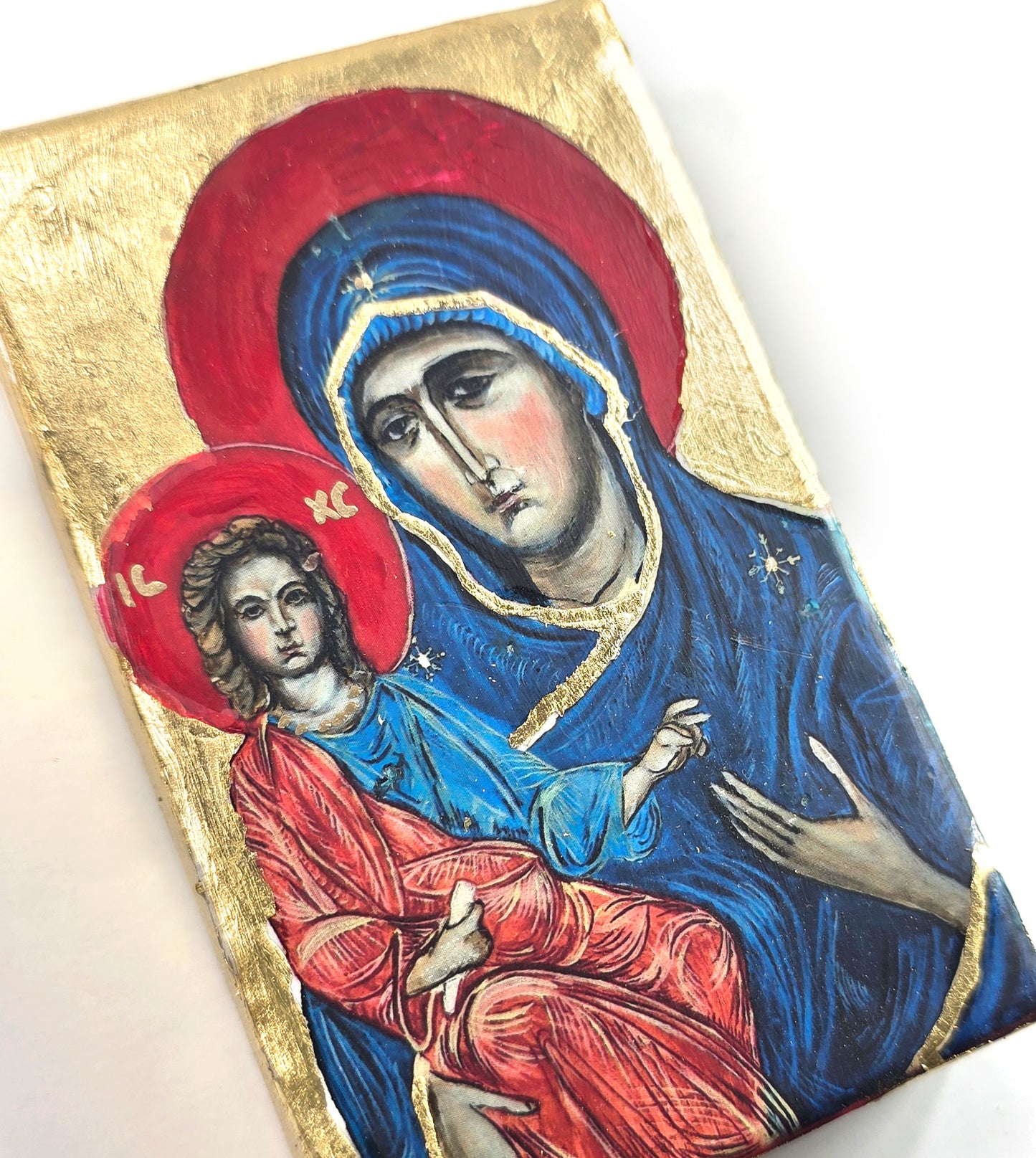 Blessed Mother and Jesus - mix media Byzantine style Icon