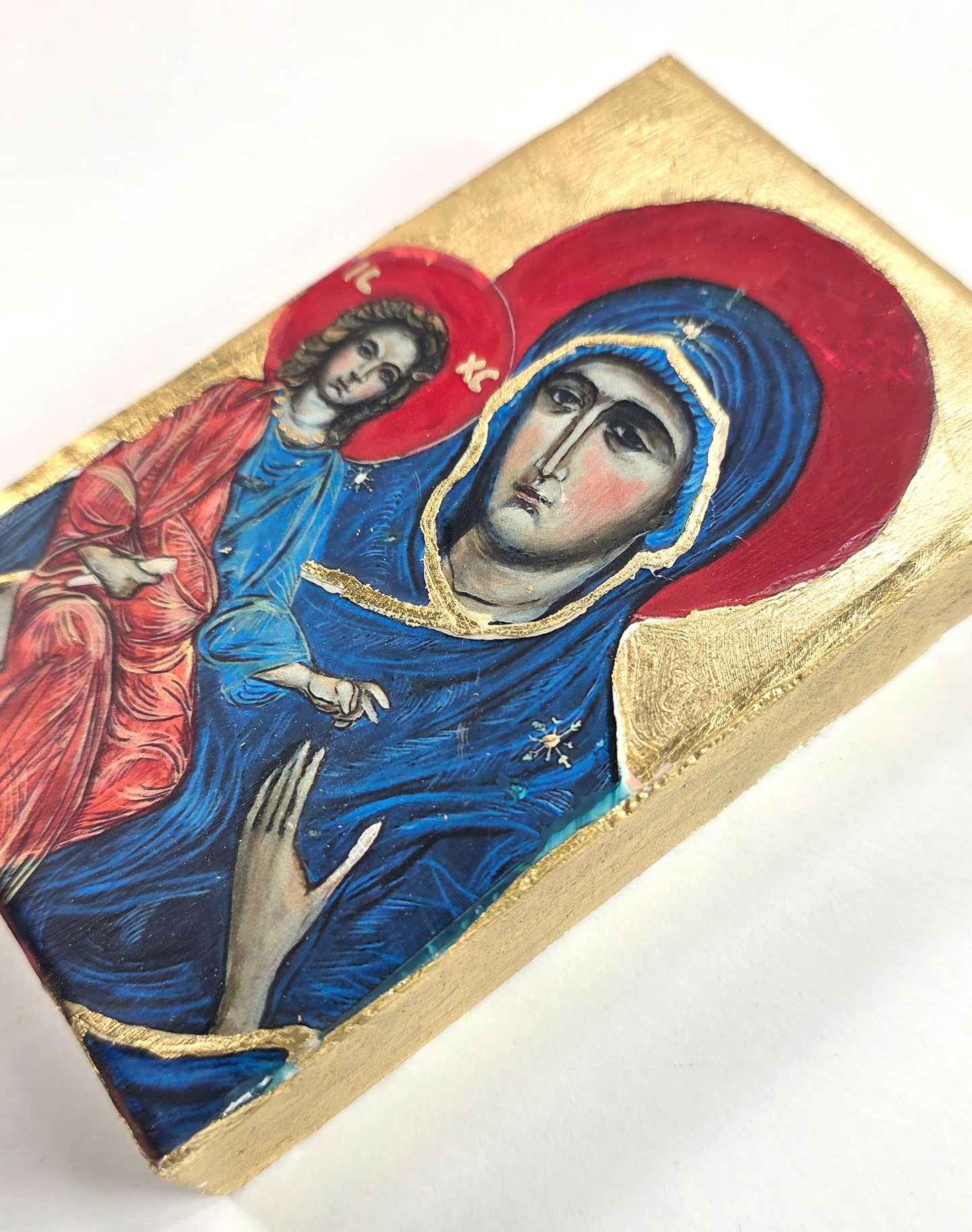 Blessed Mother and Jesus - mix media Byzantine style Icon