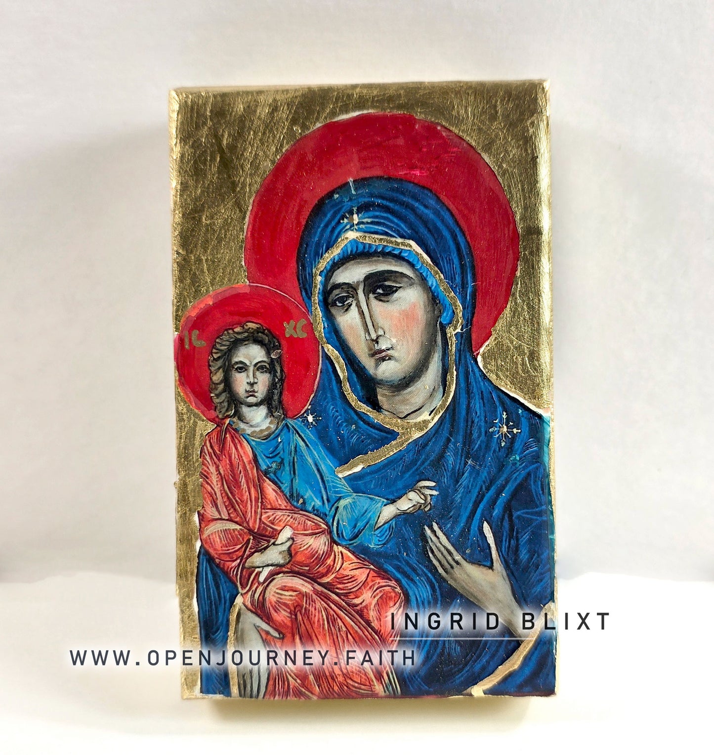 Blessed Mother and Jesus - mix media Byzantine style Icon