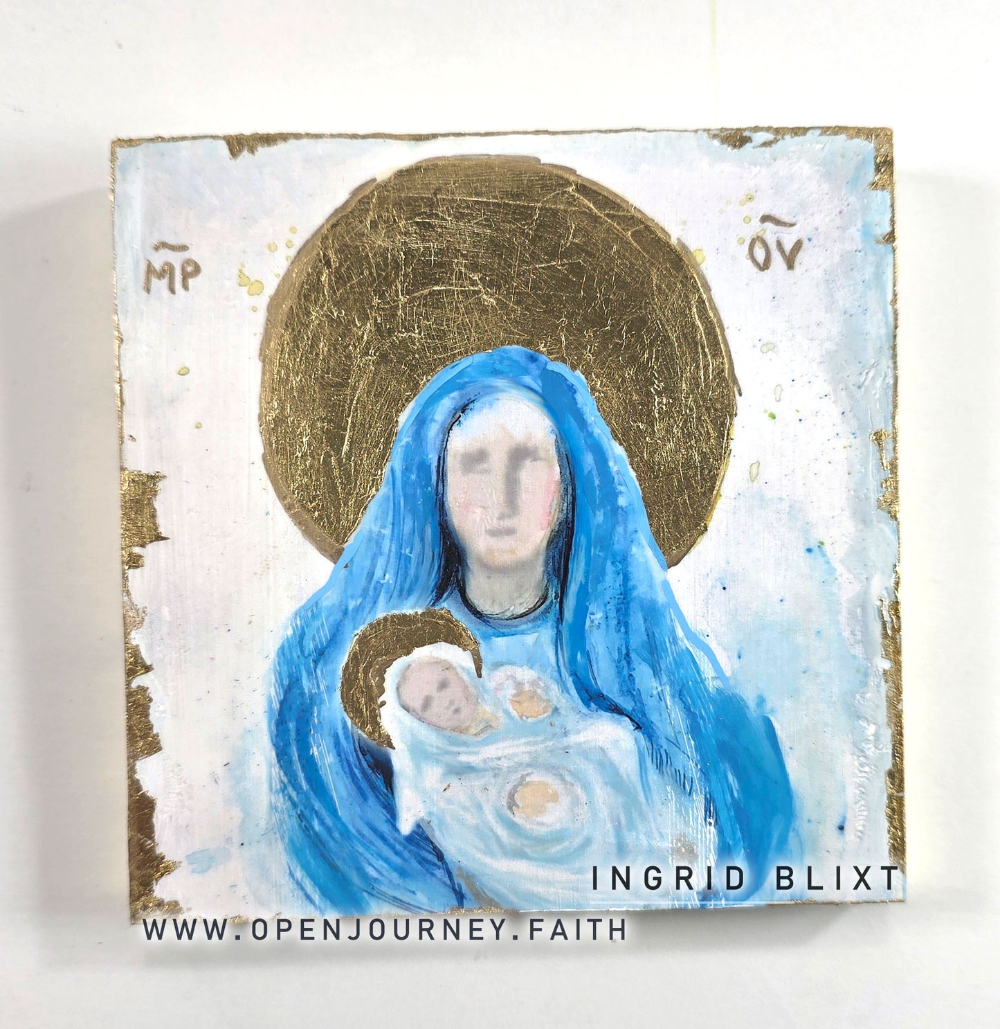 Blessed Mother and Jesus - mix media 5x5 Icon