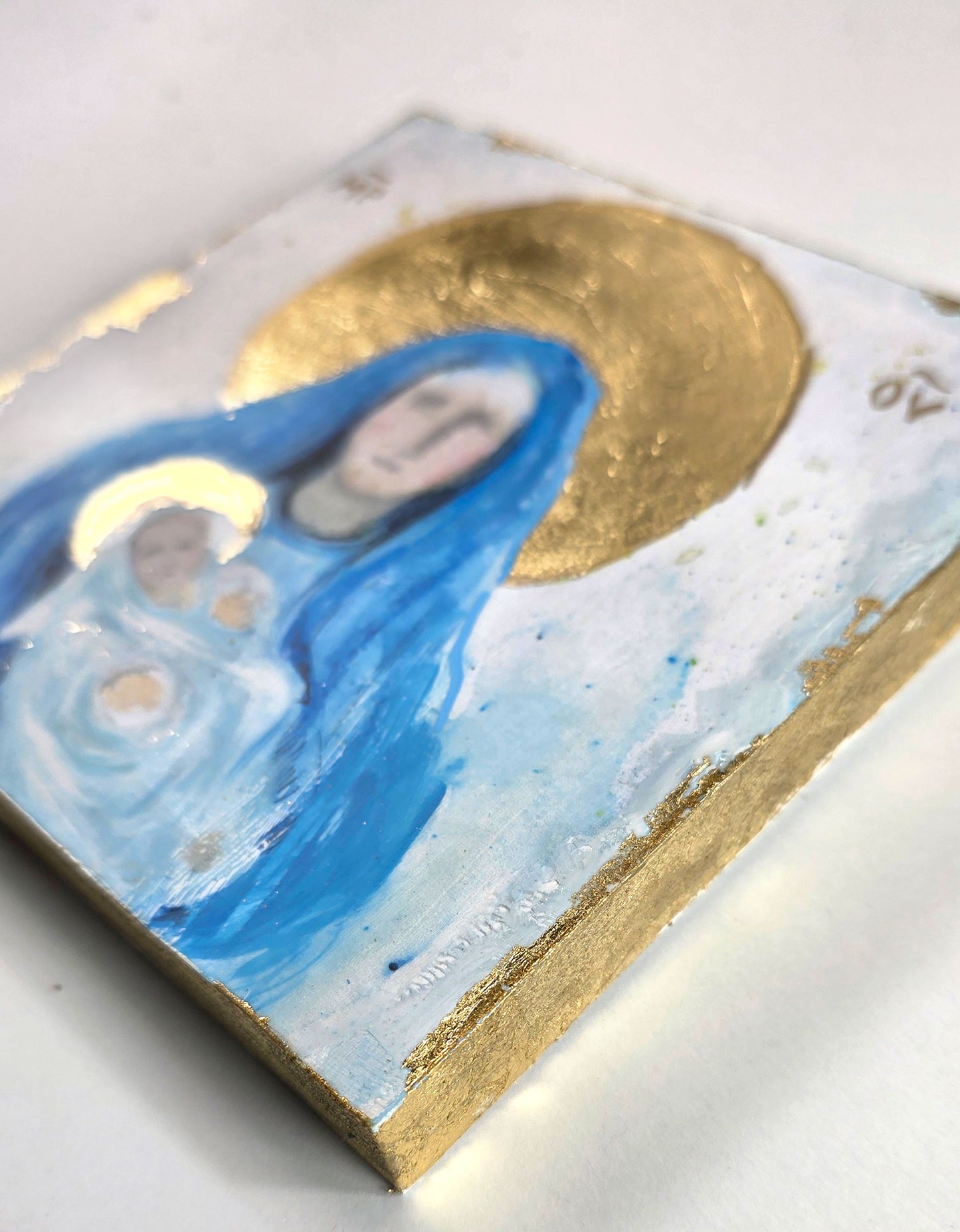 Blessed Mother and Jesus - mix media 5x5 Icon