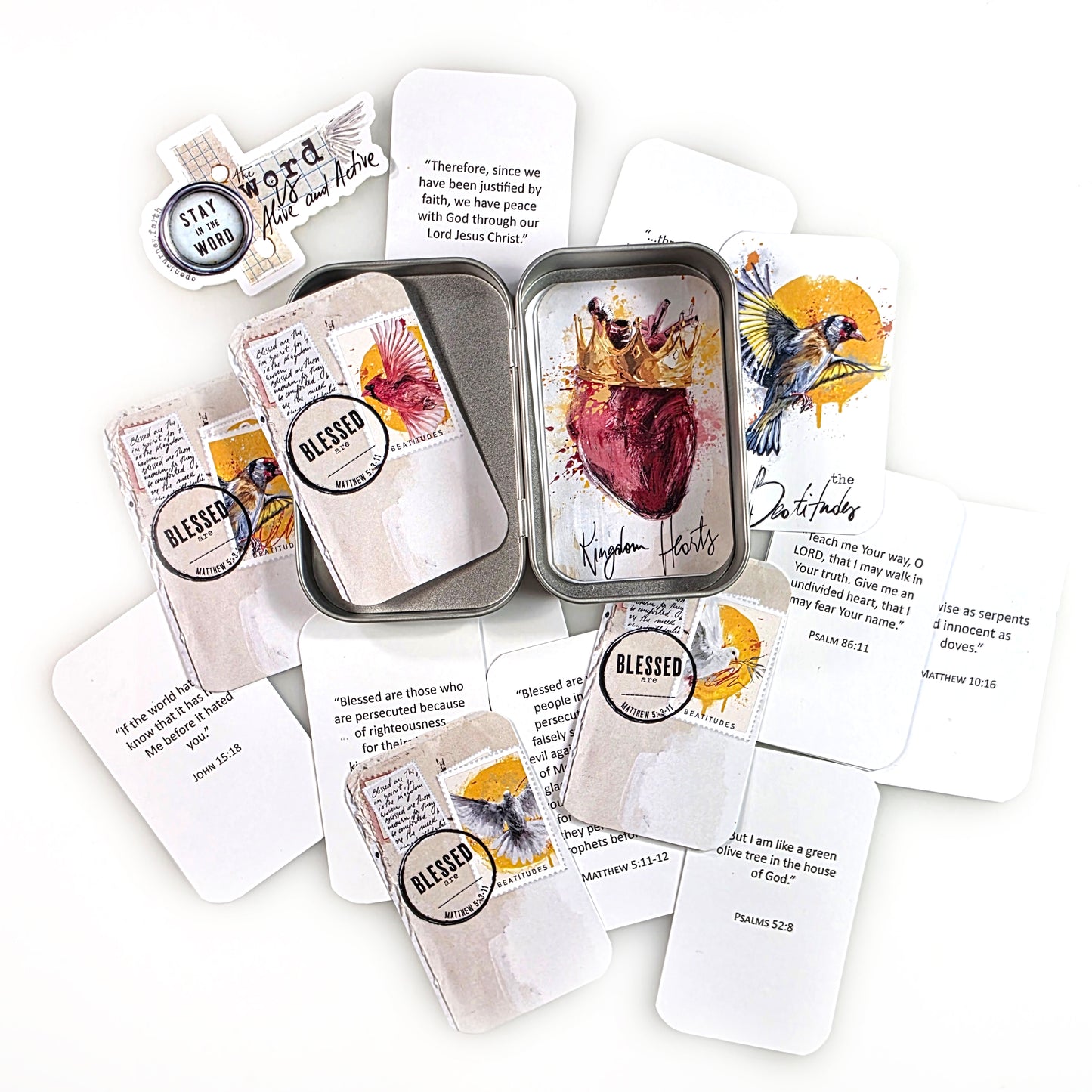 Beatitudes 2  - Bible Verse cards with option of Tin Box
