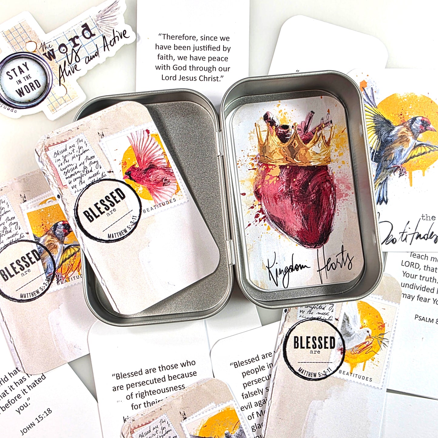 Beatitudes 2  - Bible Verse cards with option of Tin Box
