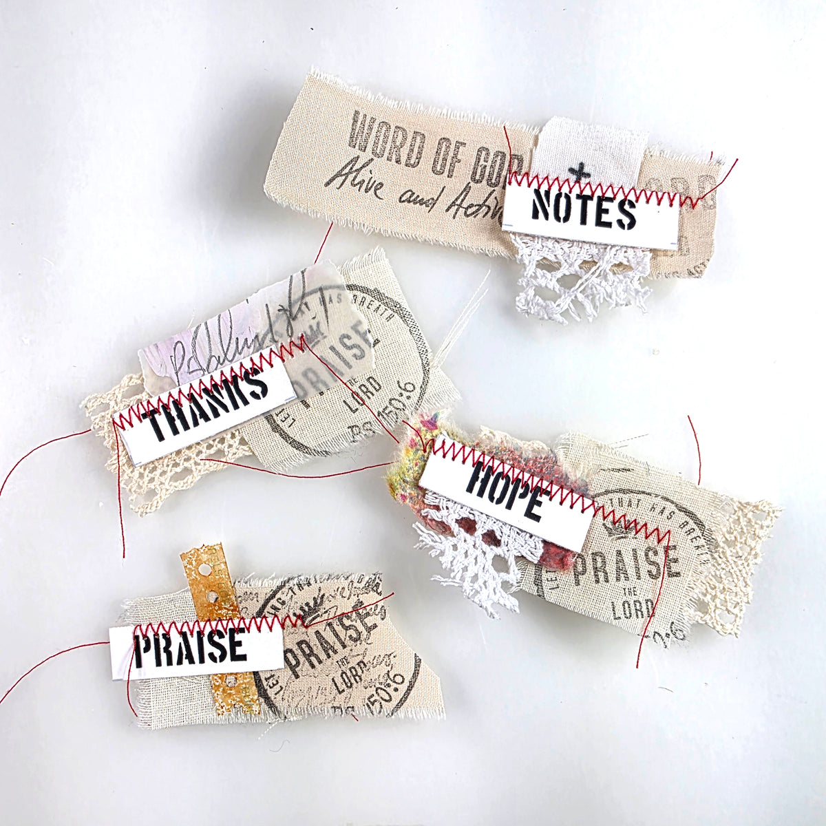 Sewn journaling word elements - 3 piece