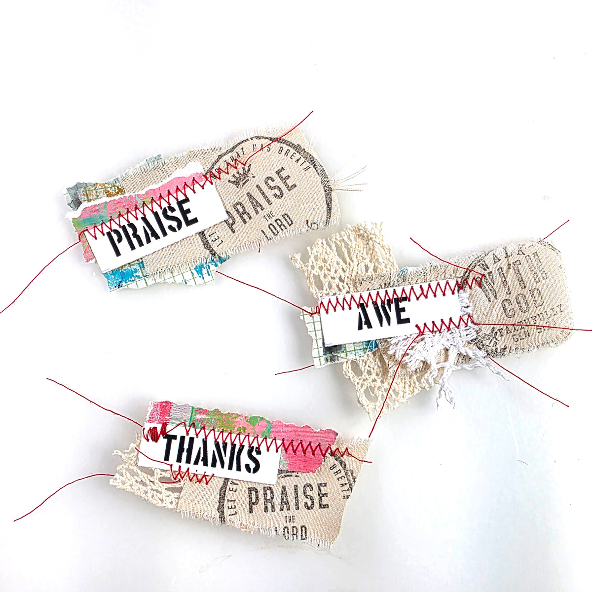 Sewn journaling word elements - 3 piece
