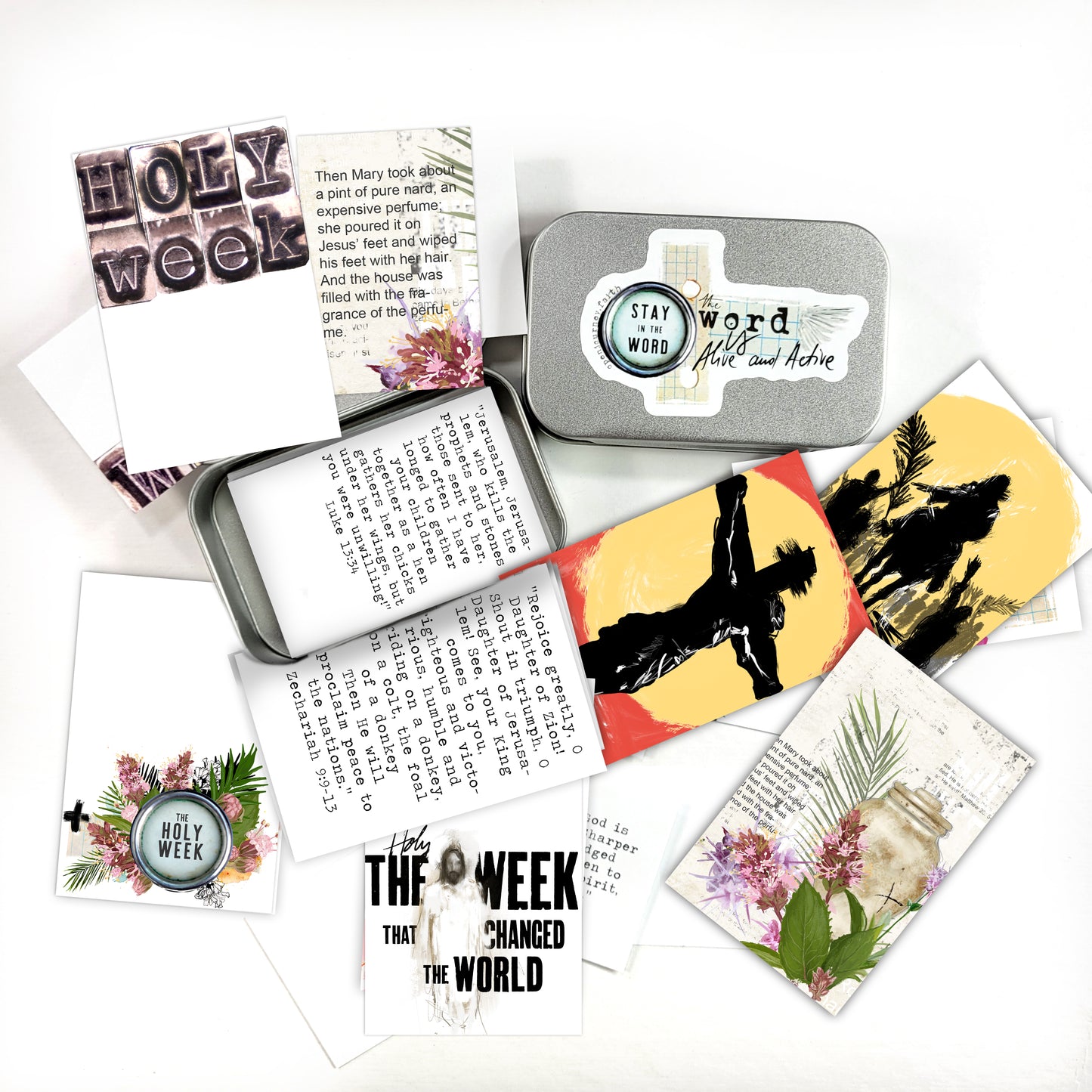 HOLY WEEK kit ADD ON - Bible Verse cards with option of Tin Box