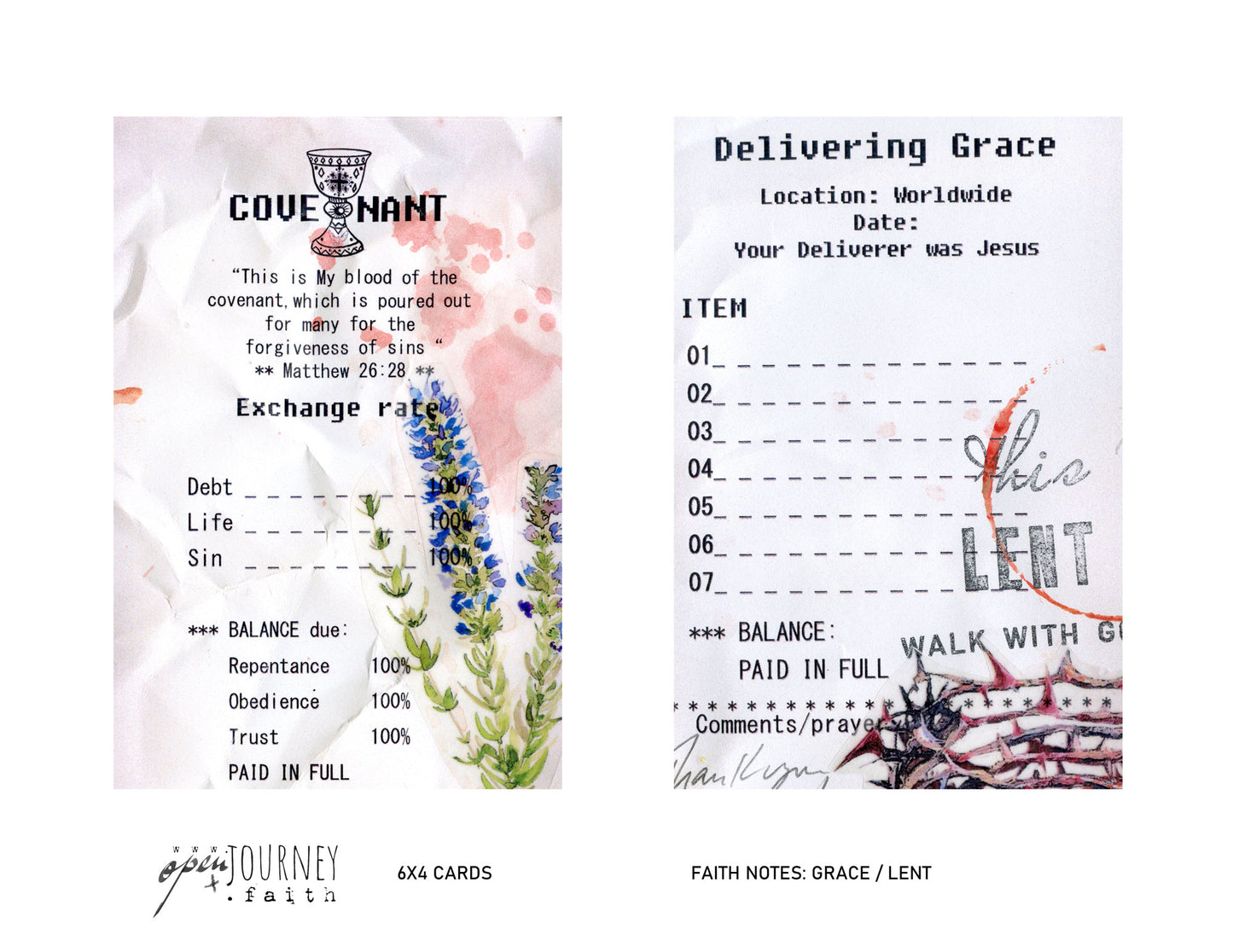 GRACE-LENT-  set of 18 JOURNALING CARDS  mix