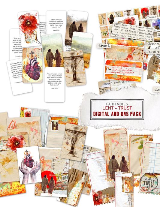 LENT-TRUST- Journaling Stickers, Tickets and cards DIGITAL DOWNLOAD