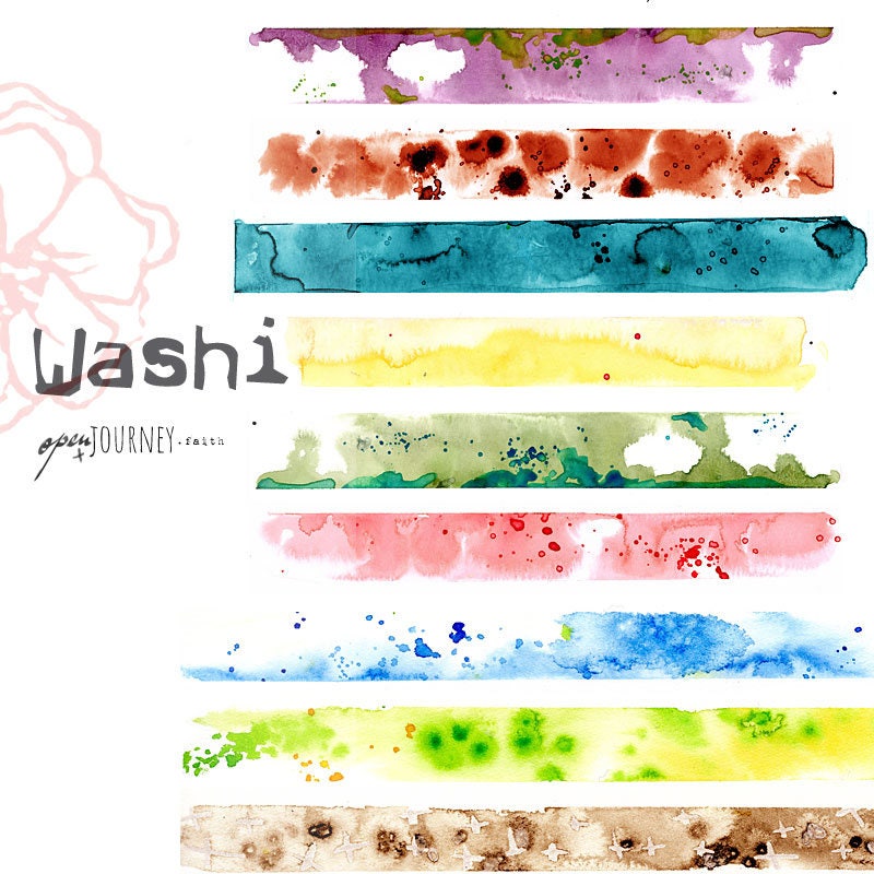 Washi Strips, watercolor designs - digital download for bible journaling, card making and craft