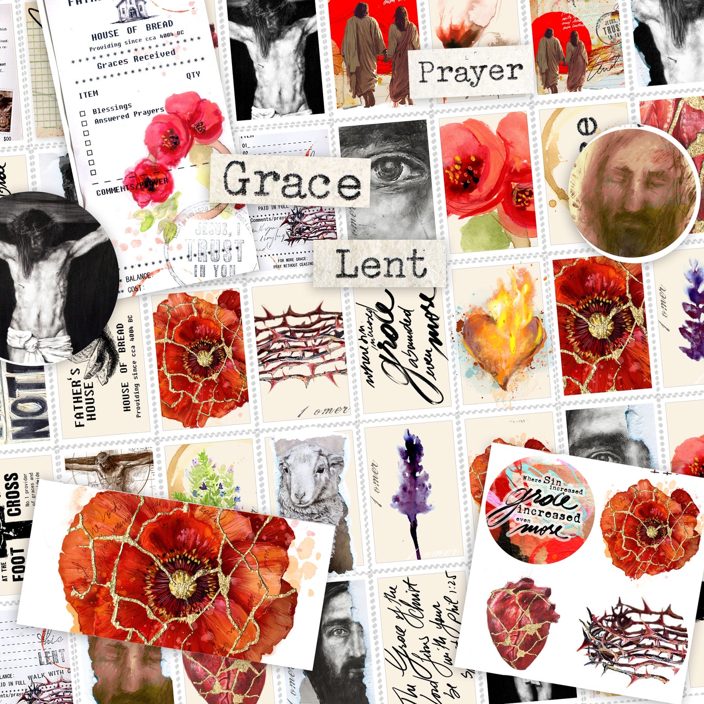 GRACE-LENT- Add ons DIGITAL DOWNLOAD: Journaling Stickers, Receipts and cards