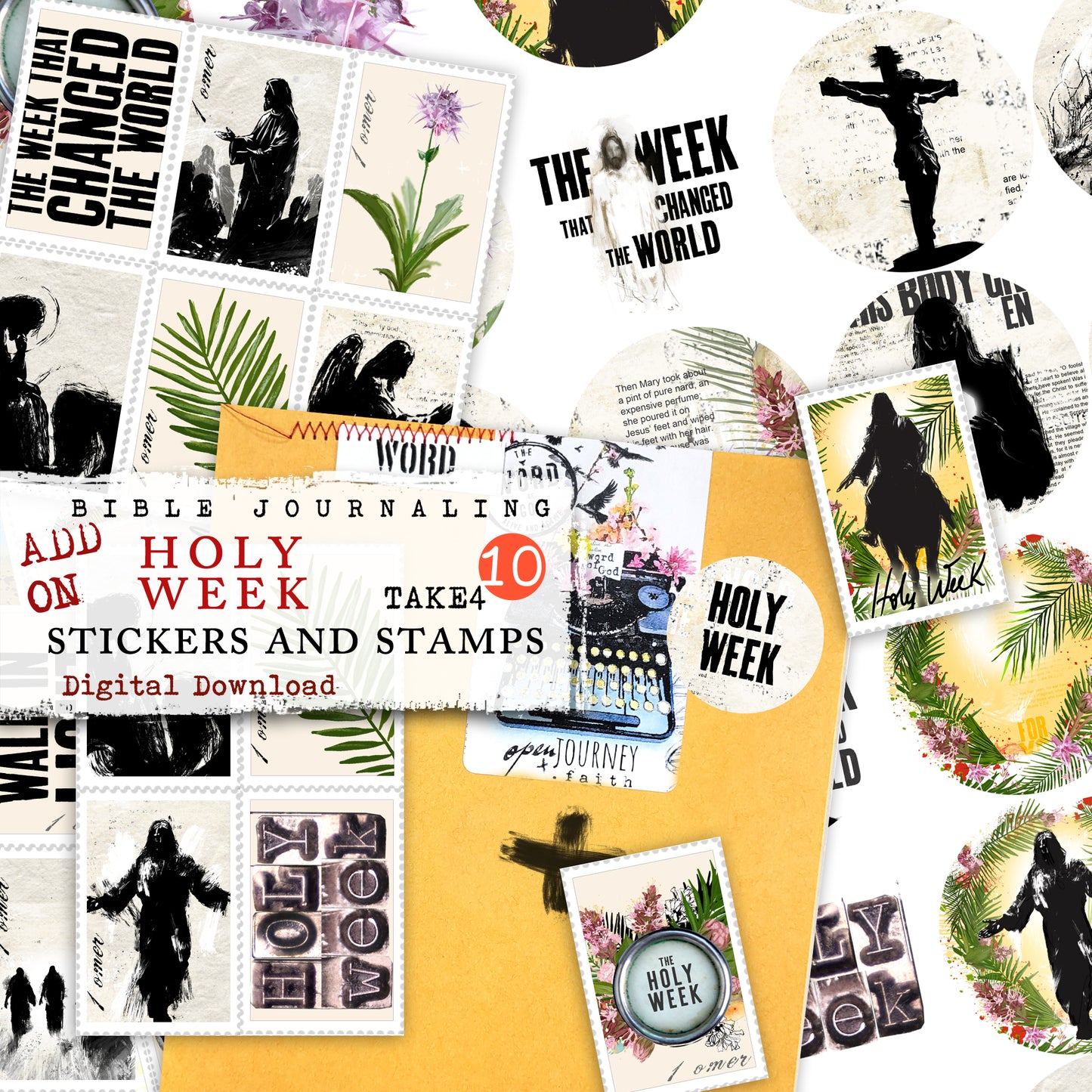 HOLY WEEK kit ADD ON  - Journaling Stickers and cards- digital download