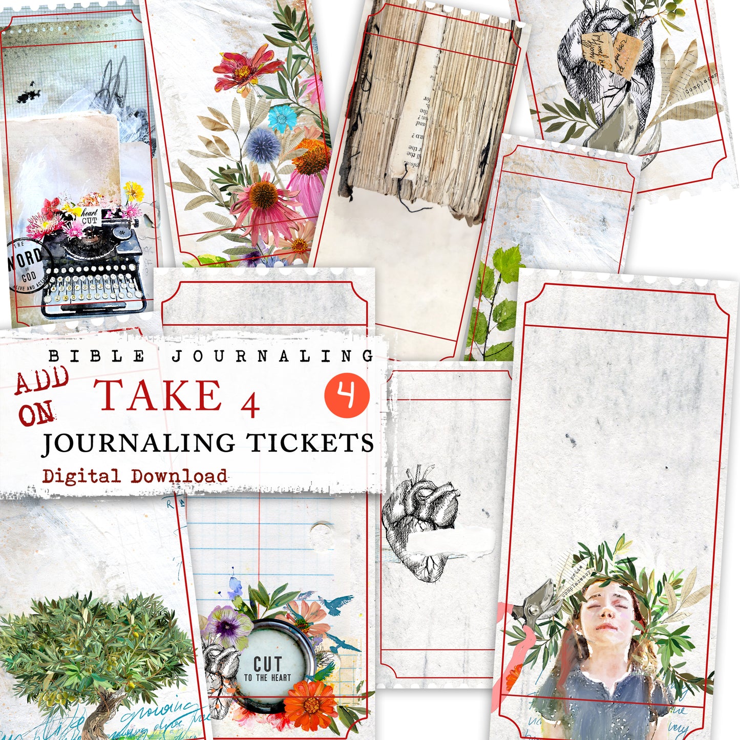 Journaling Tickets - digital download - Heart Cut