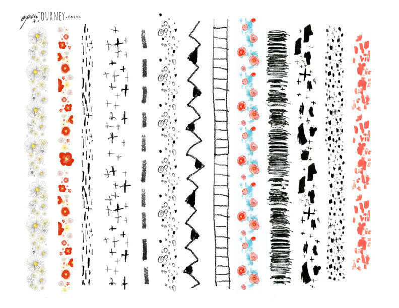 Washi Strips -abstract and floral - digital download for bible journaling, card making and craft