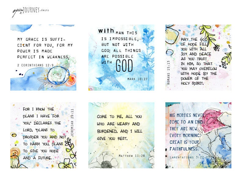 Inspirational Bible Verse Cards and art - set of 24 - digital download