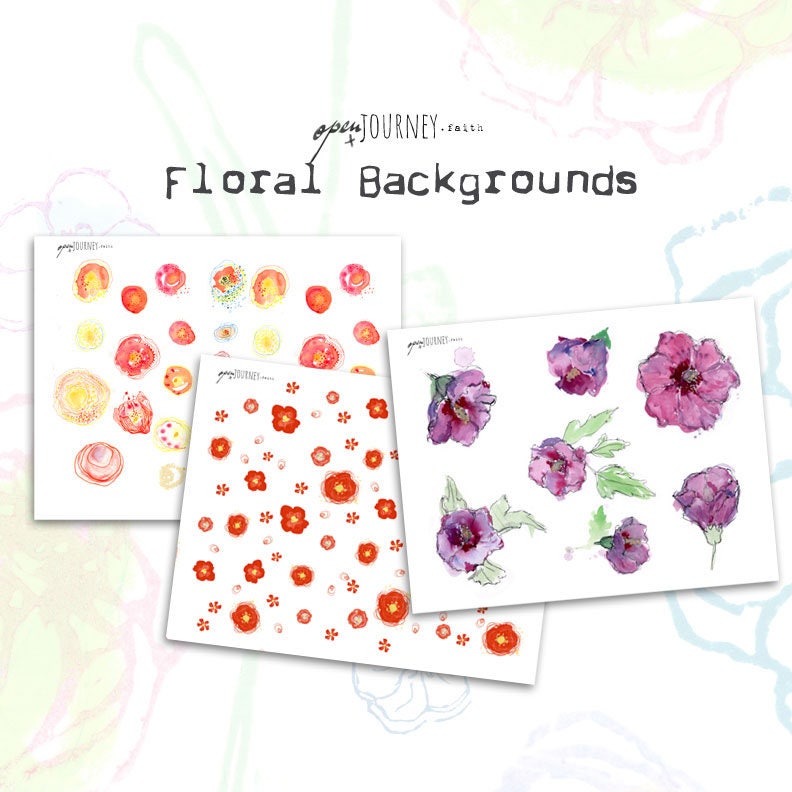 Watercolor floral elements and backgrounds - digital download for bible journaling, card making and craft