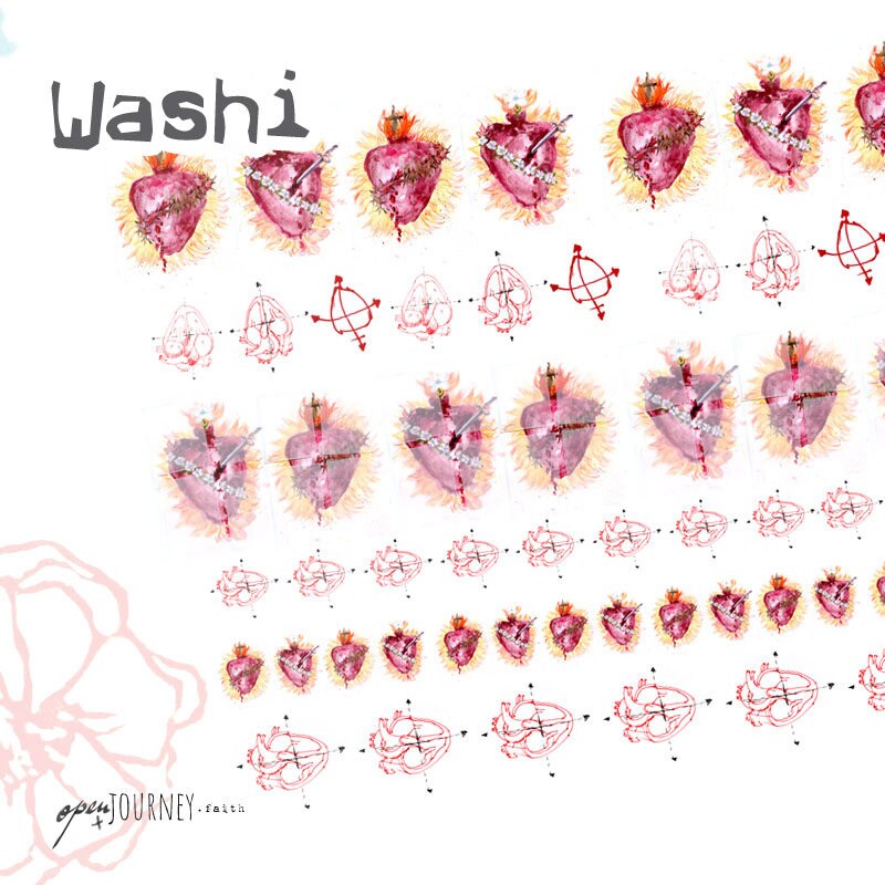 Washi Strips, Sacred Heart - digital download for bible journaling, card making and craft