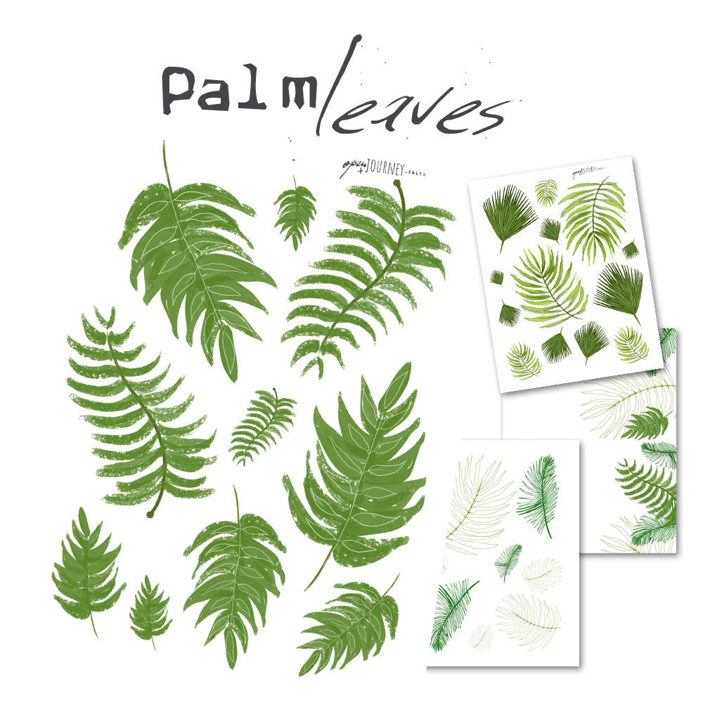 Palm leaves Illustrations - digital download for bible journaling, card making and craft