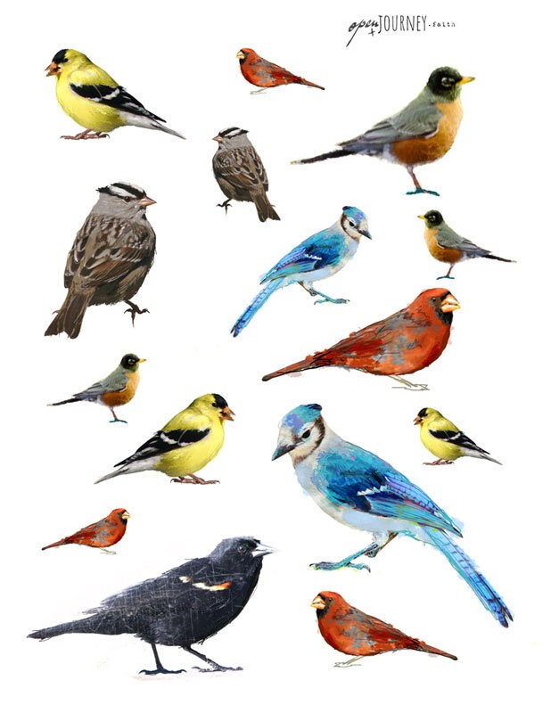 Birds and headers illustrations - digital download for bible journaling, card making and craft