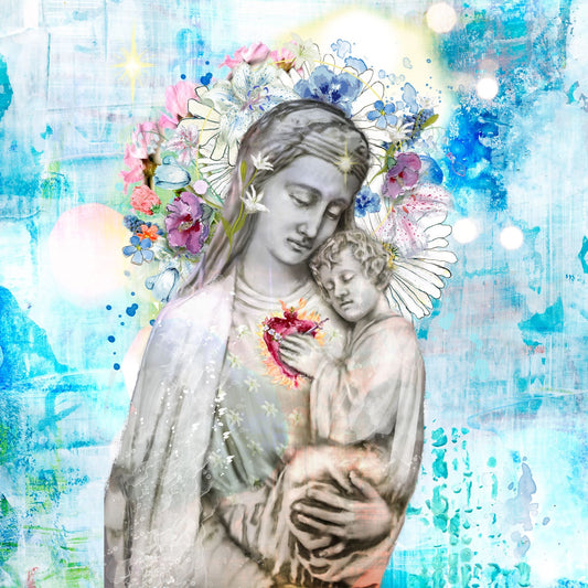 One Heart (Large Format) - Blessed Mother and Jesus painting, fine art print