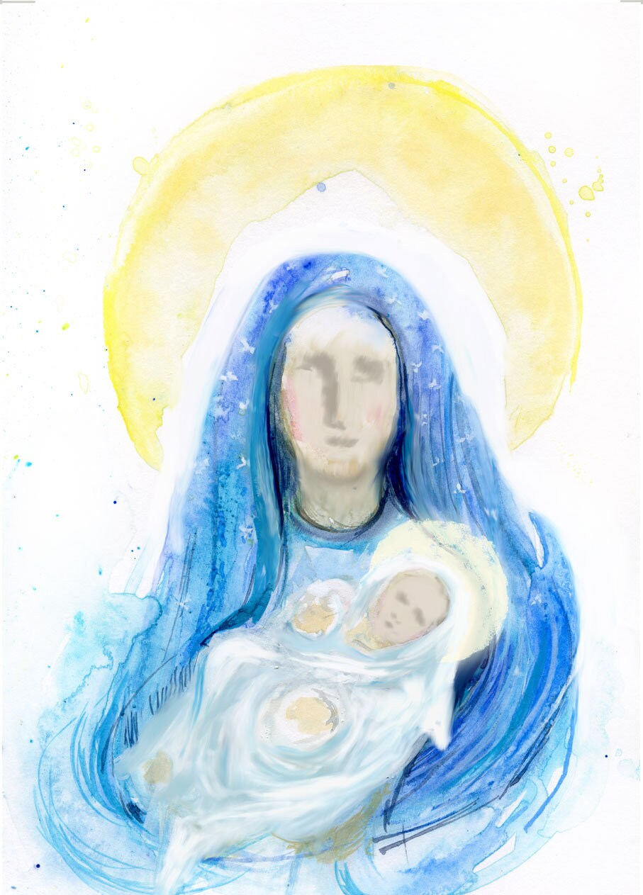 HELD - Blessed Mother and Jesus painting, fine art print