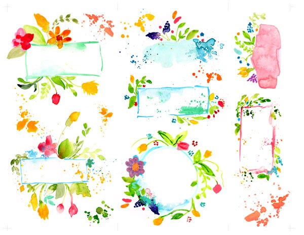 Watercolor floral headers- floral art- digital download
