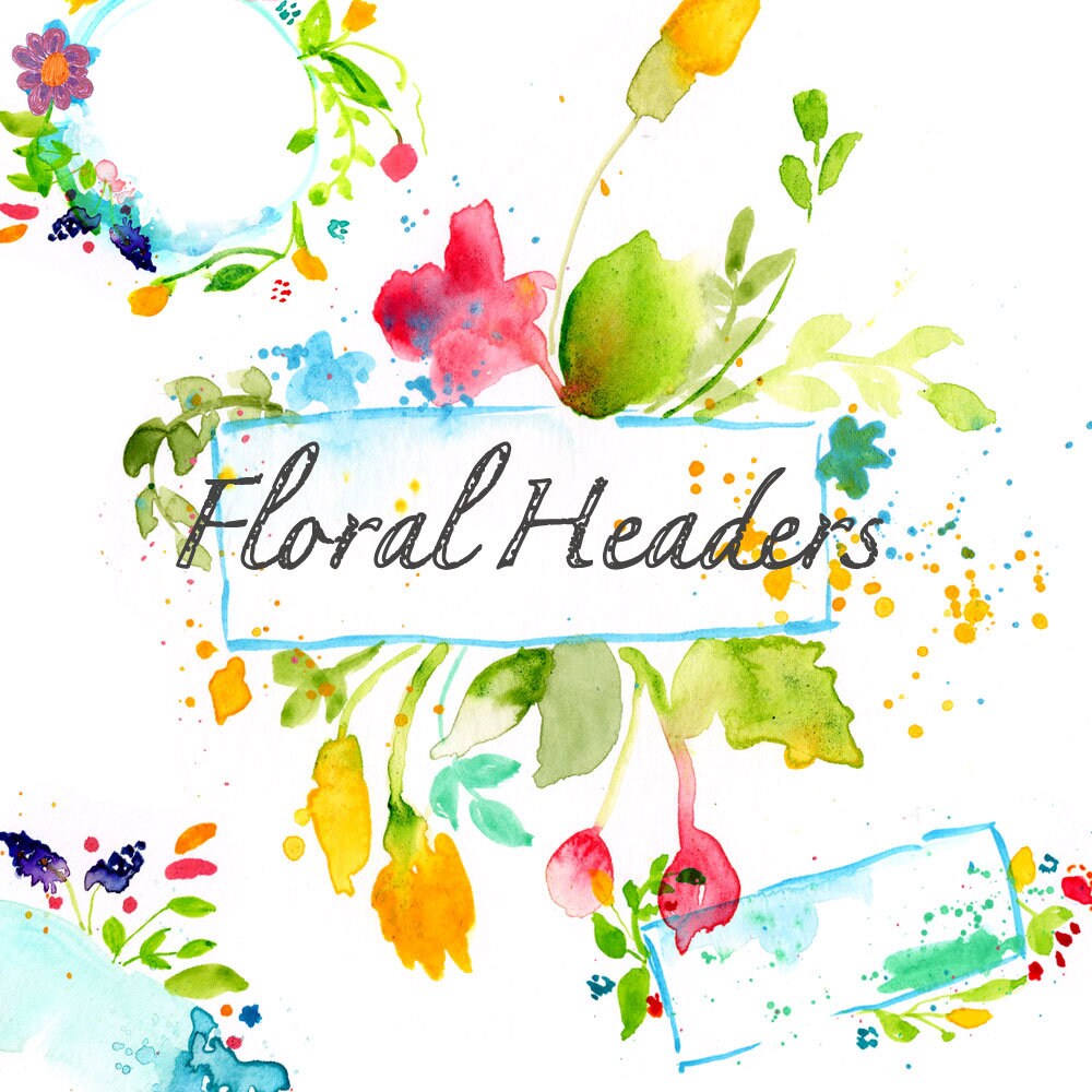 Watercolor floral headers- floral art- digital download