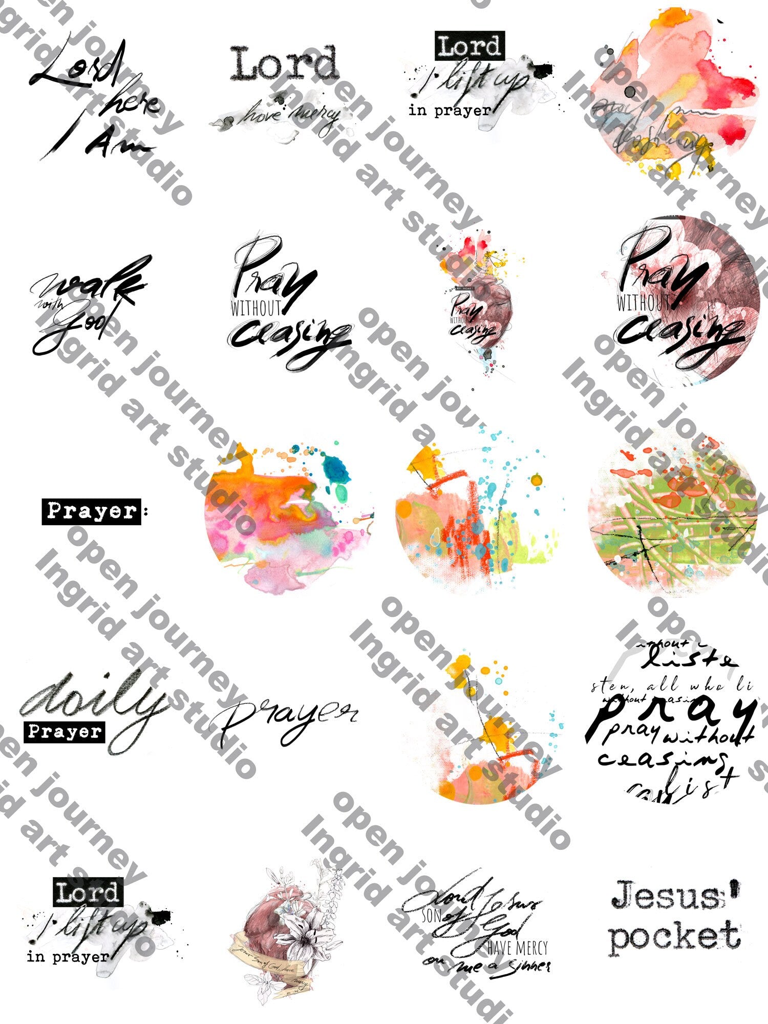 Prayer Journal Elements- journaling art-digital download